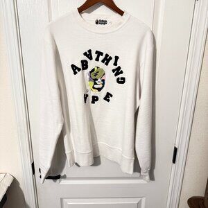 $1000 Authentic A BATHING APE Made in JAPAN Men's White Crewneck Sweater Sz.XL